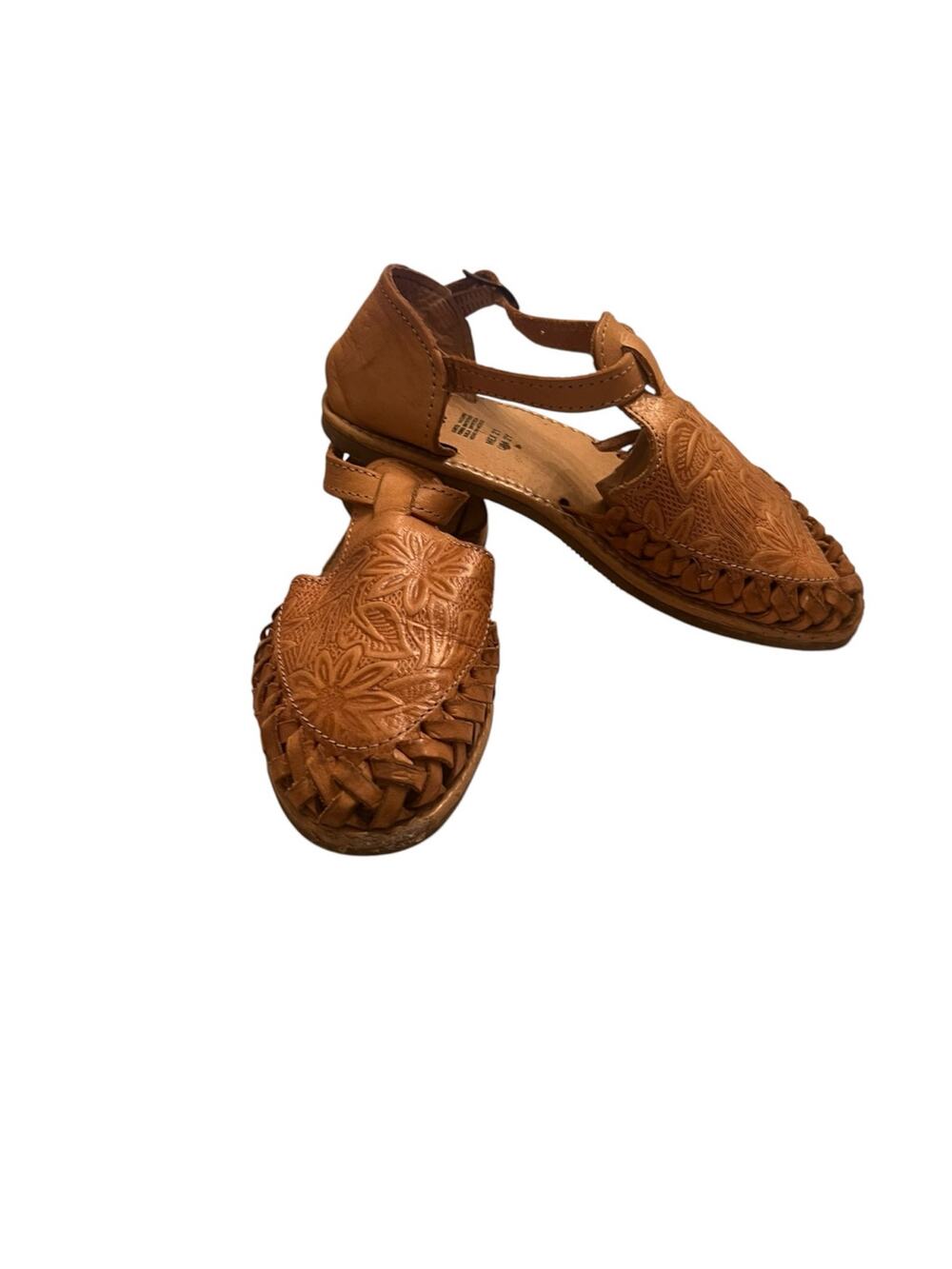 Zairitos Girl's 2 Brown Hand-Woven Embossed Fisherman Huaraches Leather Sandal
